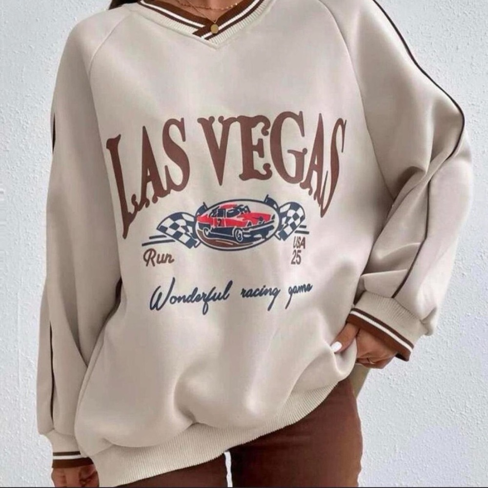 Tan and Brown “Las Vegas” Oversized Crewneck